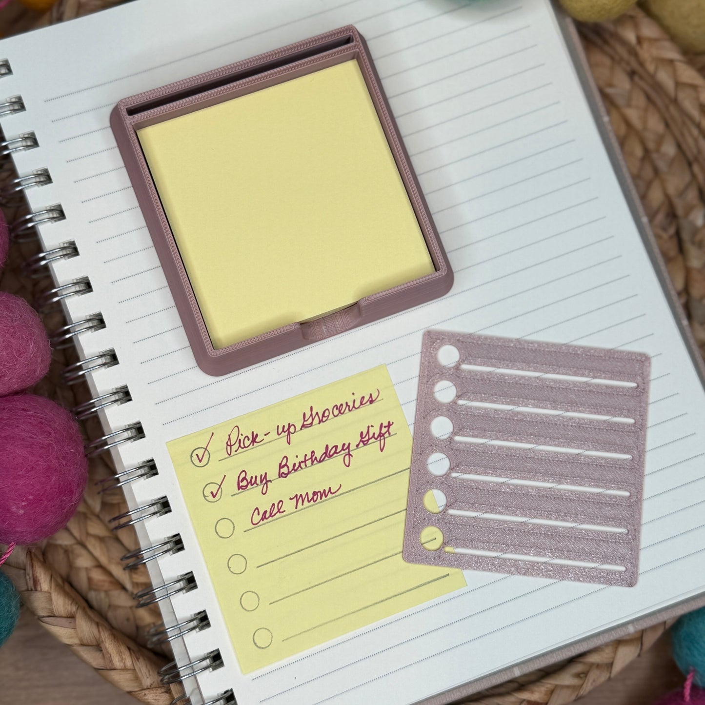 Desk Note Holder with Built-In Checklist Stencil