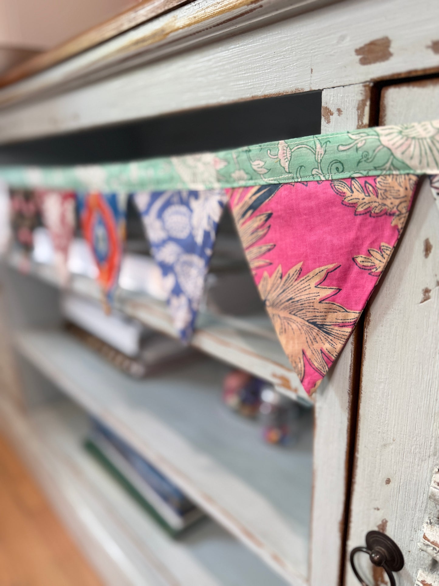 Quilted Pennant Banner | 84" Fabric Garland | Multi-Color
